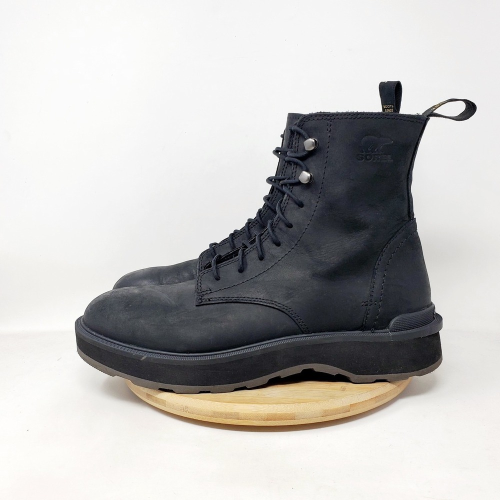Sorel Hi Line Lace‎ Boots Womens 10 Chunky Platform Combat Black Leather Shoes